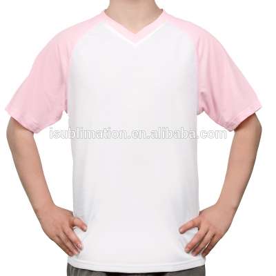 V collar sublimation custom t shirt printing short sleeve pink color